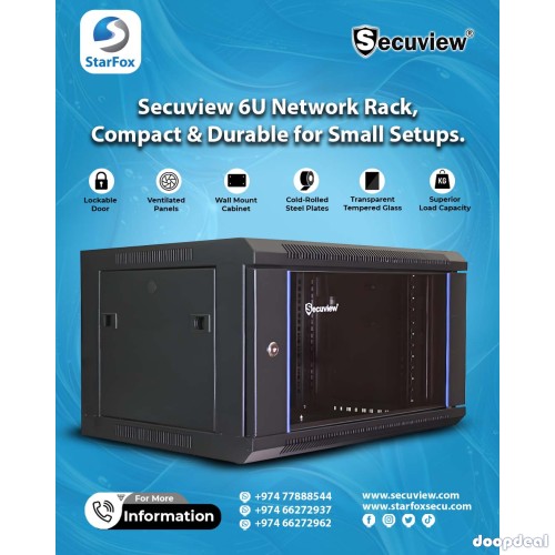Secuview 6U Network Rack, Compact & Durable for Small Setups.