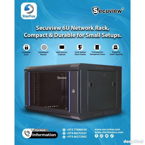Secuview 6U Network Rack, Compact & Durable for Small Setups.