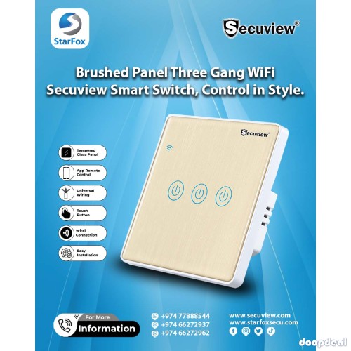 Brushed Panel Three Gang Wi-Fi Secuview Smart Switch, Control in Style.
