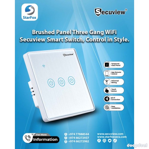 Brushed Panel Three Gang Wi-Fi Secuview Smart Switch, Control in Style.
