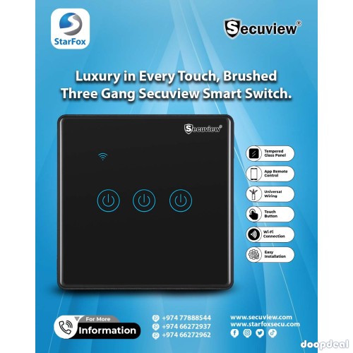 Brushed Panel Three Gang Wi-Fi Secuview Smart Switch, Control in Style.