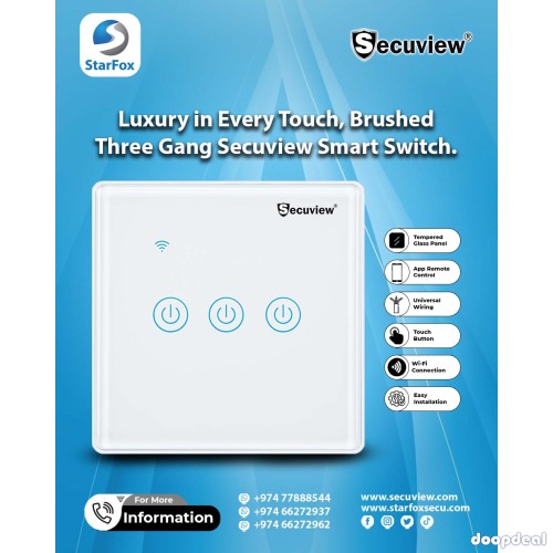 Brushed Panel Three Gang Wi-Fi Secuview Smart Switch, Control in Style.