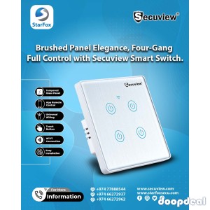 Brushed Panel Elegance, Four Gang Full Control with Secuview Smart Switch.