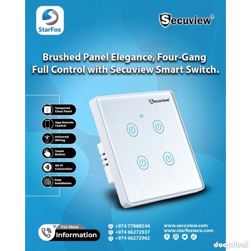 Brushed Panel Elegance, Four Gang Full Control with Secuview Smart Switch.