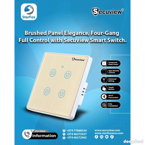Brushed Panel Elegance, Four Gang Full Control with Secuview Smart Switch.