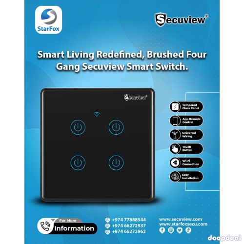 Brushed Panel Elegance, Four Gang Full Control with Secuview Smart Switch.