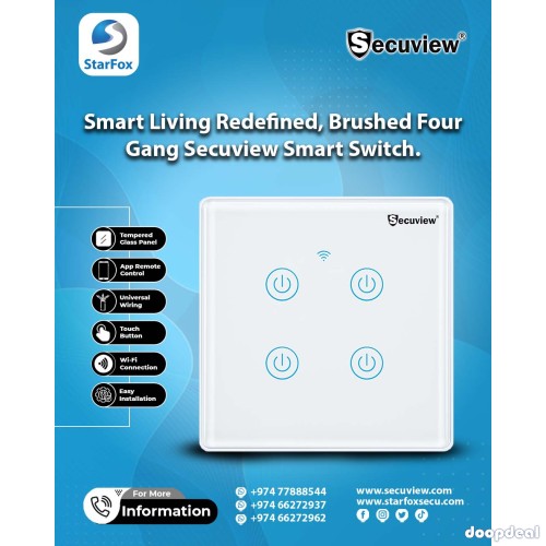 Brushed Panel Elegance, Four Gang Full Control with Secuview Smart Switch.